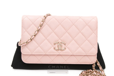 CHANEL 23K Light Pink Caviar Quilted CC Wallet On Chain WOC