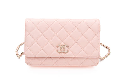 CHANEL 23K Light Pink Caviar Quilted CC Wallet On Chain WOC