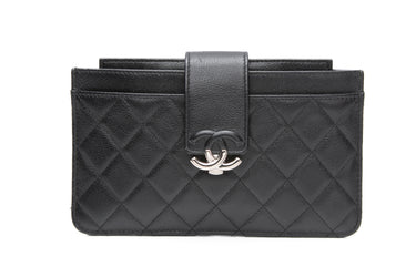 CHANEL Black Caviar Quilted CC Strap Pouch with insert card holder