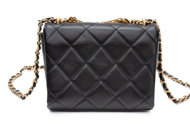 CHANEL 22S Black Lambskin Quilted Mini CC Crystal Logo Chain Crossbody Bag