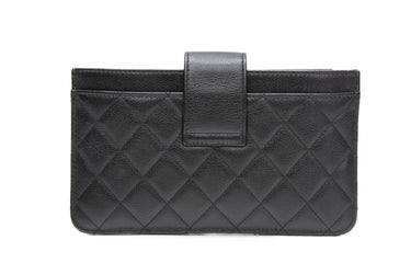 CHANEL Black Caviar Quilted CC Strap Pouch with insert card holder