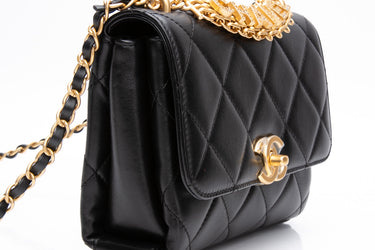 CHANEL 22S Black Lambskin Quilted Mini CC Crystal Logo Chain Flap Bag
