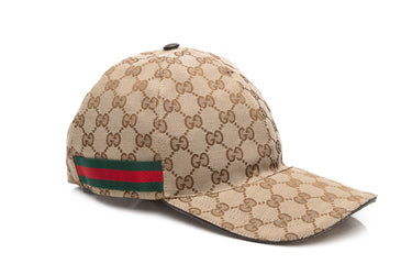 GUCCI Beige and Dark Brown GG Canvas Baseball Hat with Web