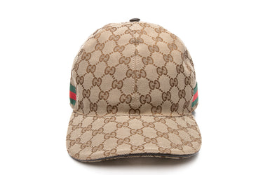 GUCCI Beige and Dark Brown GG Canvas Baseball Hat with Web