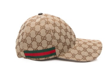 GUCCI Beige and Dark Brown GG Canvas Baseball Hat with Web