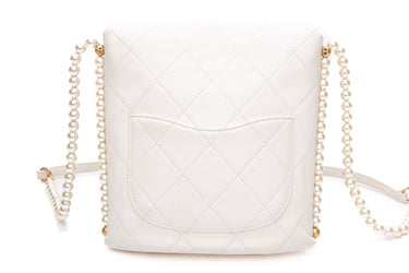 CHANEL White Calfskin Quilted Pearls Strap Small Shoulder/Crossbody Bag