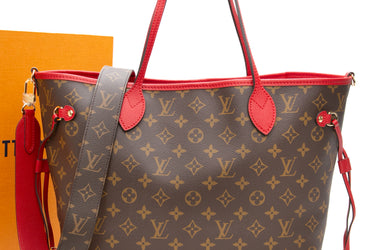 LOUIS VUITTON Sari Red Monogram Neverfull Bandoulière Inside Out MM
