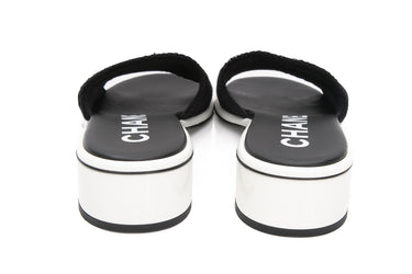 CHANEL 24C Black and White CHA NEL Letter Logo Block Heel Slides Mule 36