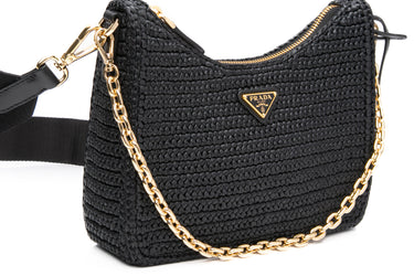 PRADA Black Re-Edition 2005 Raffia Crossbody Bag