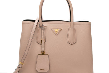 PRADA Light Beige Saffiano Cuir Leather Double Handle Tote Bag