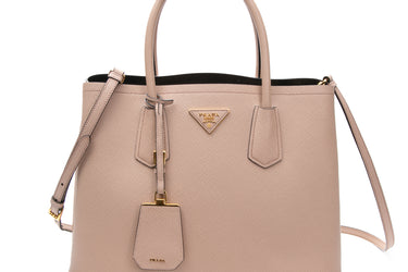 PRADA Light Beige Saffiano Cuir Leather Double Handle Tote Bag