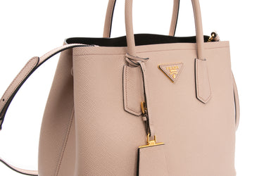 PRADA Light Beige Saffiano Cuir Leather Double Handle Tote Bag