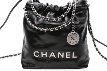 CHANEL Black Calfskin Quilted Mini Chanel 22 Crossbody Bag