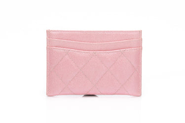 CHANEL Pink Metal Caviar Quilted Card Holder