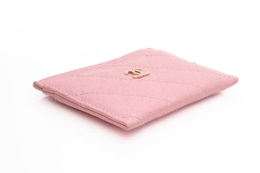 CHANEL Pink Metal Caviar Quilted Card Holder