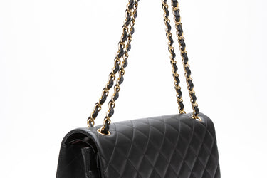 CHANEL Black Lambskin Jumbo Classic Double Flap Bag