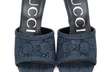 GUCCI GG Crystal Denim Mules 37 (New)