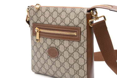 GUCCI Beige Ebony and Brown Sugar GG Supreme Monogram Azalea Calfskin Retro Interlocking G Flat Messenger Bag