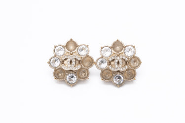 CHANEL Earrings Flower Crystal Coco Mark Strass Rhinestone CC