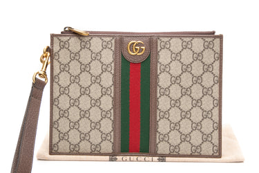 GUCCI GG Supreme Monogram Web Ophidia Wristlet Pouch