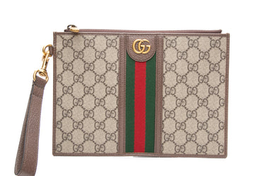 GUCCI GG Supreme Monogram Web Ophidia Wristlet Pouch