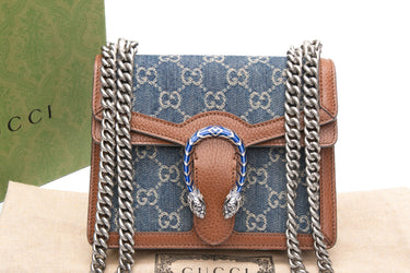 GUCCI Dionysus GG Monogram Denim Blue Tea Cuir Epilog Electric Calfskin Enamel Mini Bag