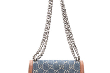 GUCCI Dionysus GG Monogram Denim Blue Tea Cuir Epilog Electric Calfskin Enamel Mini Bag