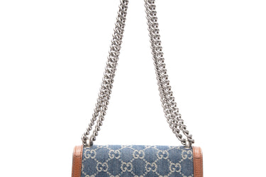 GUCCI Dionysus GG Monogram Denim Blue Tea Cuir Epilog Electric Calfskin Enamel Mini Bag