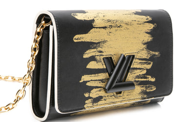 LOUIS VUITTON Black Light Gold Calfskin Twist Wallet on Chain WOC