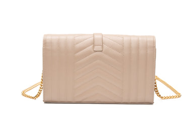 SAINT LAURENT Dark Beige Envelope Triquilt in Grained Leather Wallet on Chain WOC