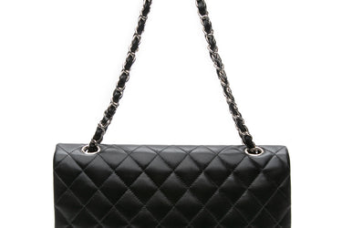 CHANEL Black Lambskin Quilted Medium Double Flap Bag