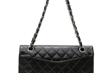 CHANEL Black Lambskin Quilted Medium Double Flap Bag