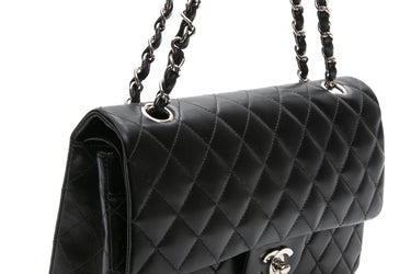 CHANEL Black Lambskin Quilted Medium Double Flap Bag