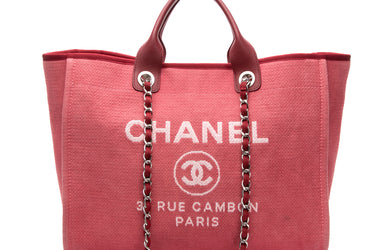 CHANEL Canvas Red Large Deauville Tote Bag