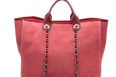 CHANEL Canvas Red Large Deauville Tote Bag