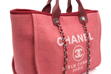 CHANEL Canvas Red Large Deauville Tote Bag