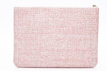 CHANEL Pink Woven Raffia Deauville Pouch