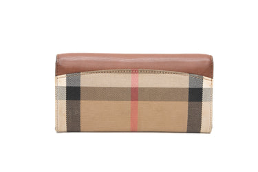 BURBERRY Tan Grainy Calfskin House Check Continental Wallet