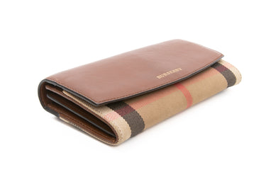 BURBERRY Tan Grainy Calfskin House Check Continental Wallet