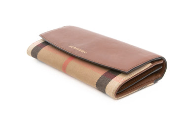 BURBERRY Tan Grainy Calfskin House Check Continental Wallet