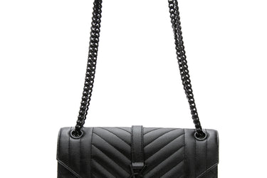 SAINT LAURENT Black Noir Envelope Medium In Quilted Grain de Poudre Embossed Leather