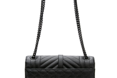 SAINT LAURENT Black Noir Envelope Medium In Quilted Grain de Poudre Embossed Leather