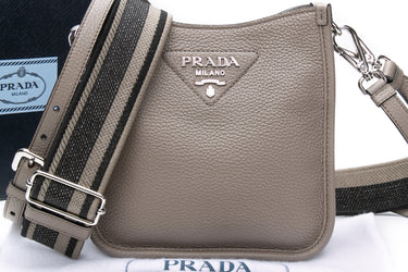 PRADA Grey Leather Mini Shoulder/Crossbody Bag (New)