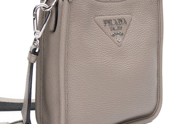 PRADA Grey Leather Mini Shoulder/Crossbody Bag (New)