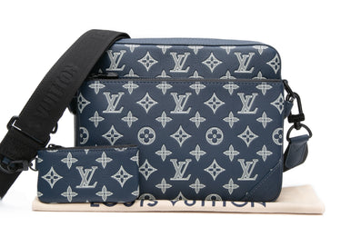 LOUIS VUITTON Navy Blue Monogram Shadow Trio Messenger