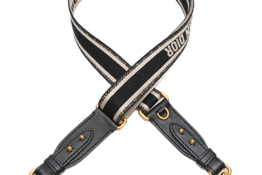 DIOR Christian Embroidered Black Adjustable Shoulder Crossbody Strap with Ring