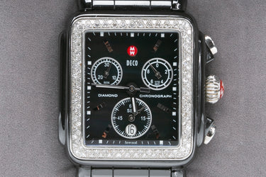 MICHELE Deco Diamond Chronograph Ceramic Black Mother of Pearl Dial Watch