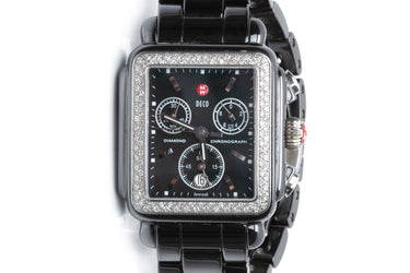 MICHELE Deco Diamond Chronograph Ceramic Black Mother of Pearl Dial Watch