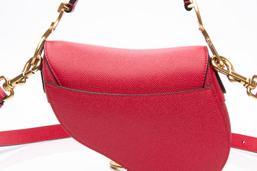 DIOR Red Grained Calfskin Mini Saddle Bag with Strap Shoulder/ Crossbody Bag