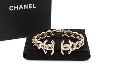 CHANEL Gold Metal CC Chain Link Cuff Bracelet